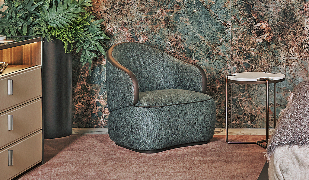 Bloom armchair green colour bedroom design by Turri